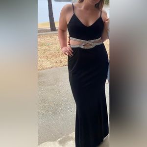 Floor length black velvet dress